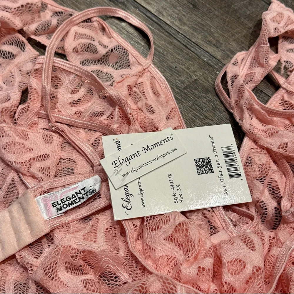 Elegant Moments Pink 2-Piece Set Lace Dress and G-String Size 3X NWT